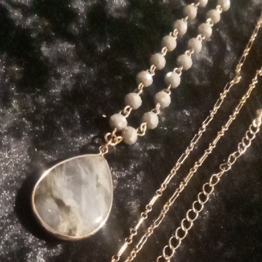 Moonstone and Gold Teardrop Pendant Necklace